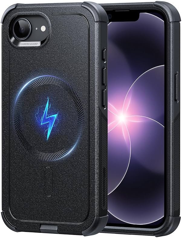 ESR for iPhone 17e Case, iPhone 16e Case, 23ft Military-Grade Drop Protection, MagSafe Accessories Compatible, Shock-Absorbing Rugged Cover, Cyber Series, Black - Product Image