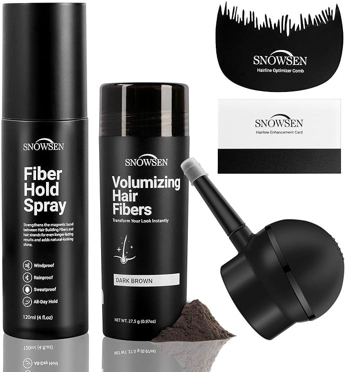 Hair Building Fibers for Thinning Hair for Women & Men, 27.5g, Bald Spot Cover Up Hair Thickening Powder with Applicator Pump, Hair Fibers Barber Enhancement Spray (Dark Brown) - Product Image