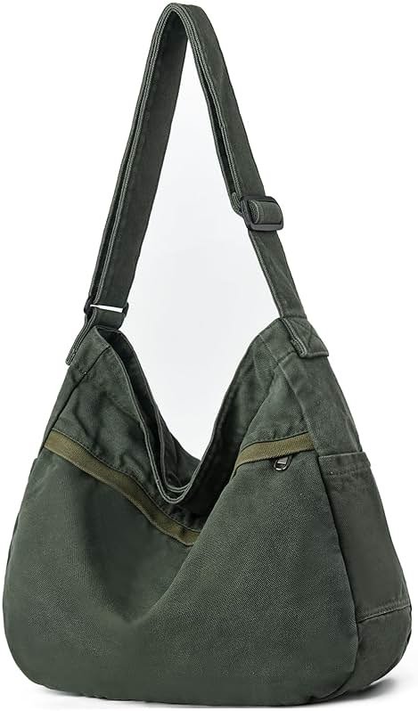 DAINAOTM Canvas Hobo Crossbody Shoulder Tote Bag for Women and Men Large Purse Messenger Bag Travel Work Shopping - Product Image