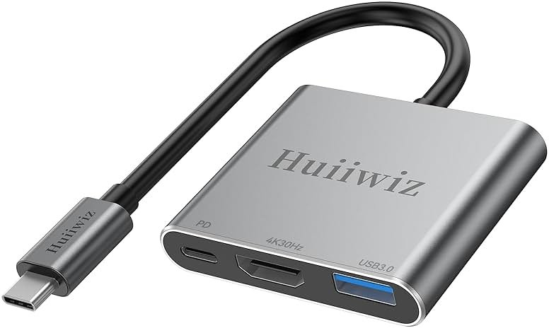 Huiiwiz USB C to HDMI Multiport Adapter for Mac MacBook iPad, USB-C to HDMI USB Adapter with Charging USB 3.0/ PD 100W/4K 30Hz - Product Image
