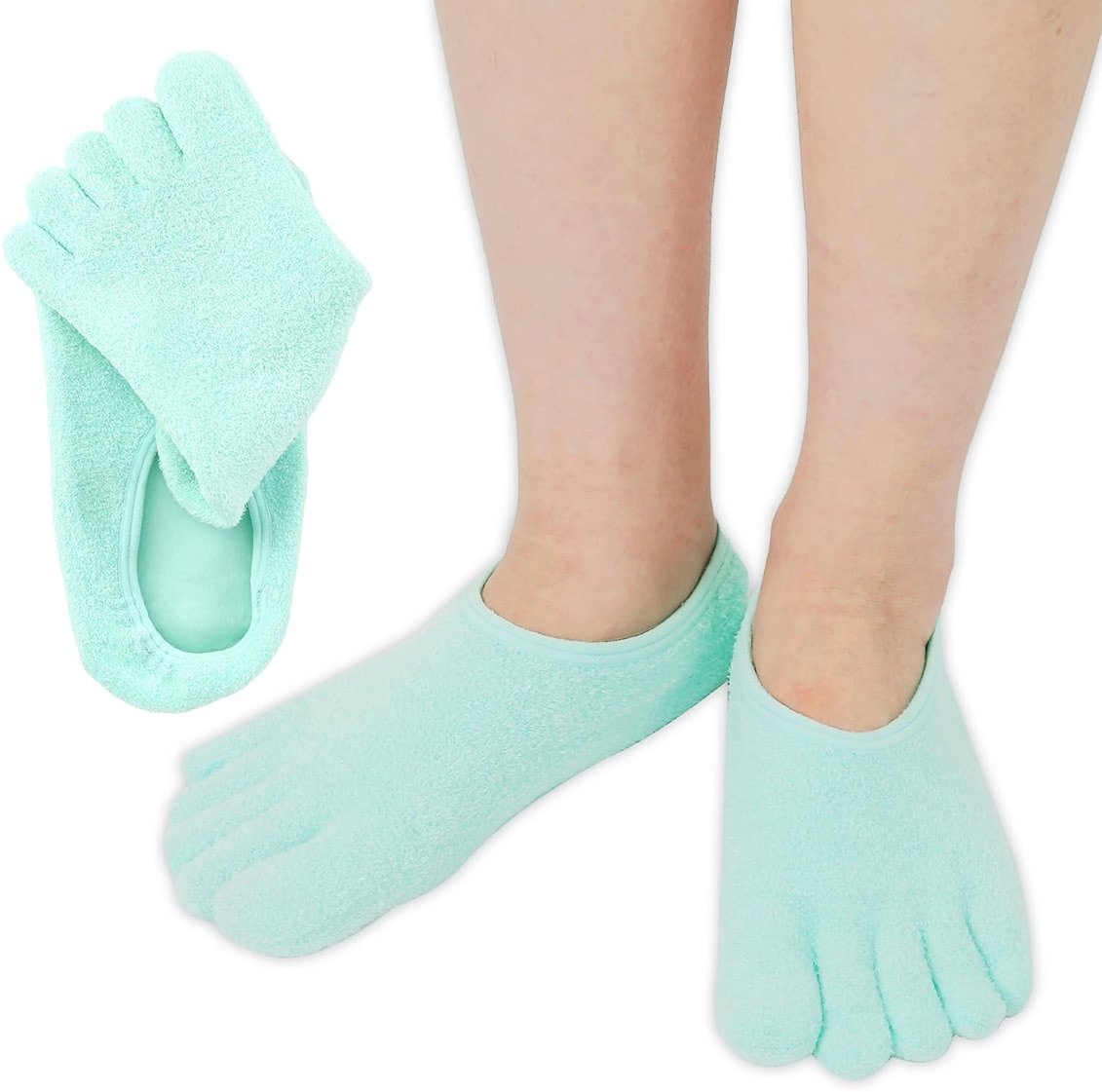 Zxfuture 5-Toe Gel Moisturizing Socks for Dry Cracked Heels - Aloe & Shea Infused Hydrating Foot Care, Soft Fuzzy Spa Socks for Women & Men (Large) - Product Image