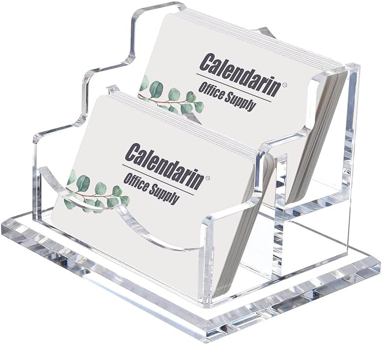 Calendarin Acrylic Business Card Holder for Desk, Clear, Horizontal, 2-Slot - Product Image