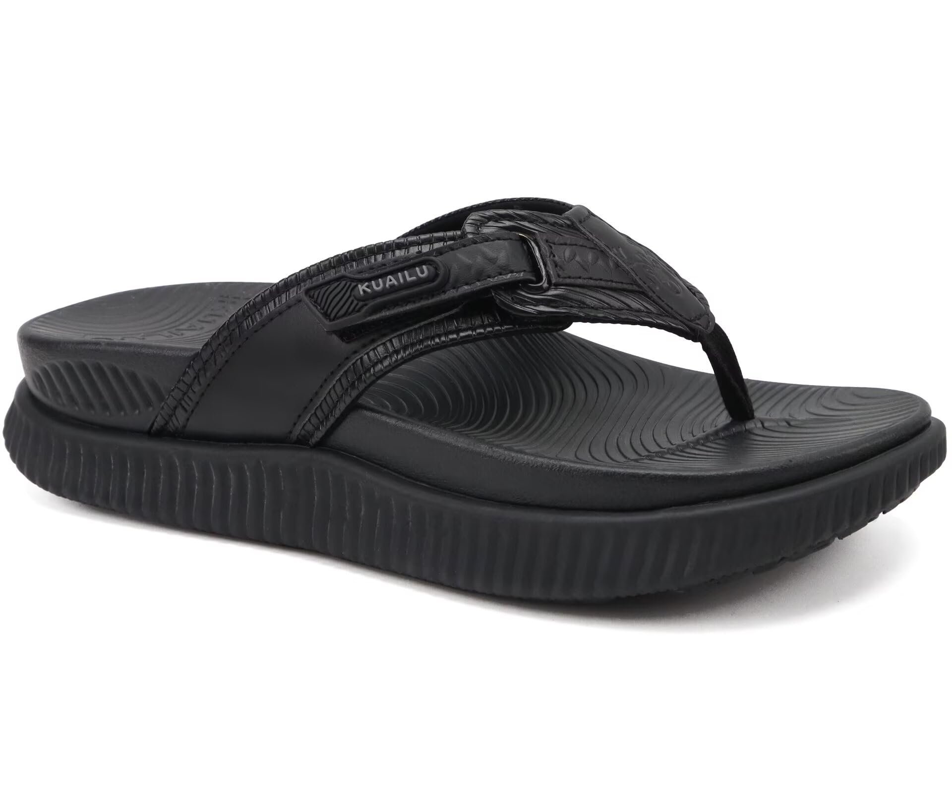 KuaiLu Womens Orthopedic Sandals Arch Support Recovery Flip Flops Wedge Heel Cushion Walking Slides Summer Beach Vacation Outfits Slippers Shoes For Plantar Fasciitis Footwear, Black Size 8 - Product Image