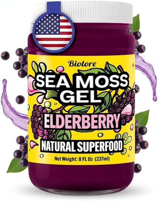 Biolore Elderberry Sea Moss Gel 8oz – Wildcrafted Seamoss, No Added Sugar, Vegan, Made in USA – Elderberry Sea Moss Jam & Superfood Spread - Product Image