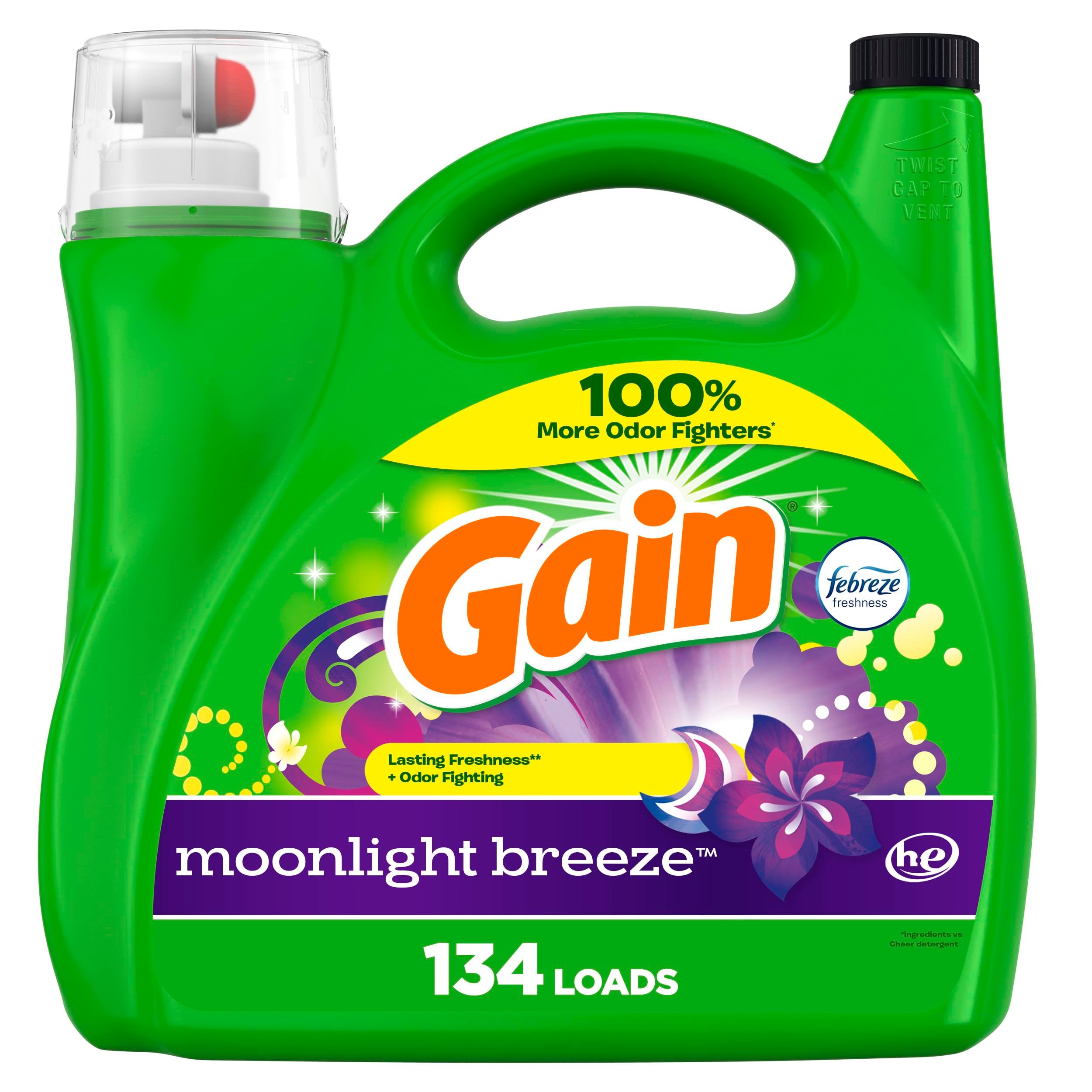 Gain Liquid Laundry Detergent with Odor Defense, Moonlight Breeze Scent, Laundry Soap For HE Washing Machines, 177 fl oz, 134 Loads (Packaging May Vary) - Product Image