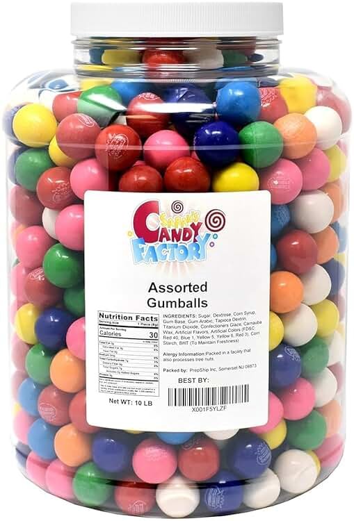 Assorted Gumballs 160 Oz in Jar - Gumballs 1 Inch - 24 mm Gum Balls Refill- 160 Oz, Kosher & Gluten free - Product Image