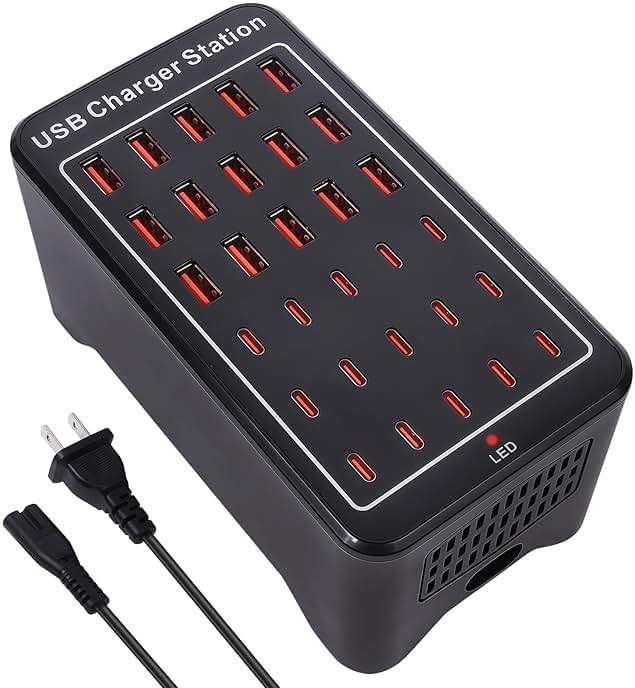 150W(30A) USB Charging Station, 30-Port USB C Charger Block, Multiple Desktop/Wall Fast Charger with Intelligent Protection Compatible with iPhone, iPad, Tablets, Smartphones - Product Image