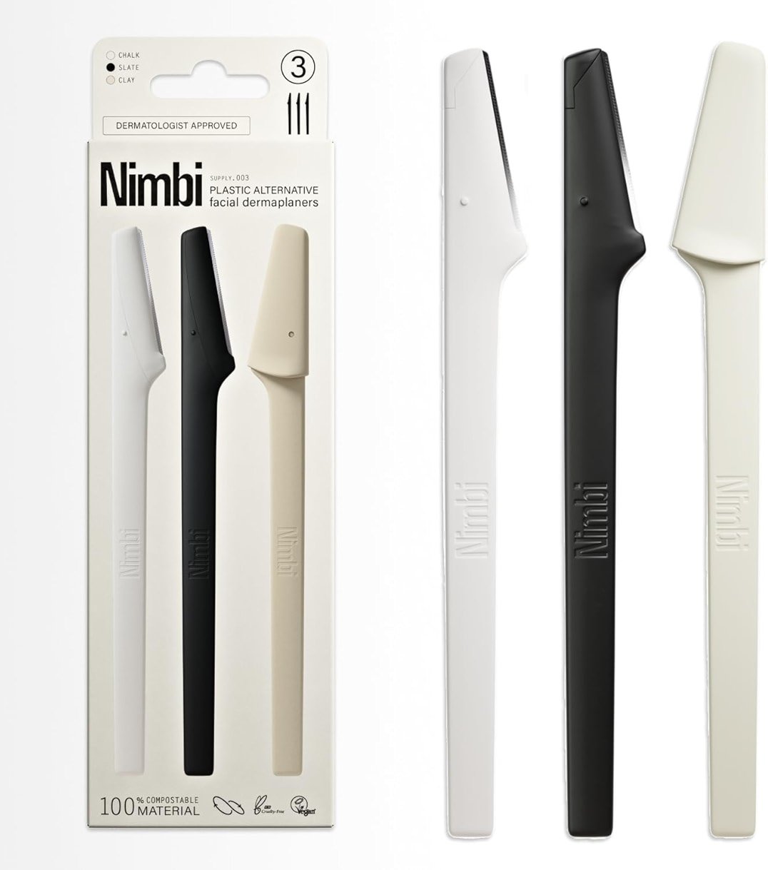 Nimbi Dermaplane Razor | Precision Eyebrow Shaper, Facial Hair Removal for Women & Exfoliation | Professional Dermaplaning Tool for Face | Plastic-Free - 3 Count - Product Image