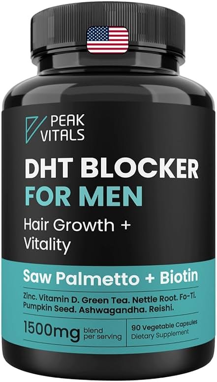 DHT Blocker for Men | Ultra Potent Hair Growth Formula | Saw Palmetto, Biotin, Pumpkin Seed, Herbal Extracts | Natural Hair Loss Supplements | Hair Regrowth Vitamins | Made in the USA | 90 Capsules - Product Image
