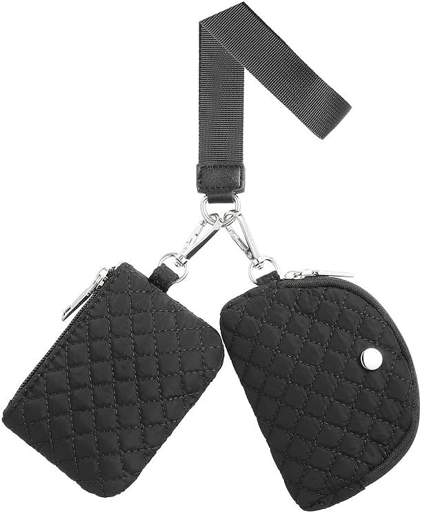 SUIKIHUM Dual Pouch Wristlet Wallets For Women, Coin Purse Zip Around Wristlet Pouch, Portable Zipper Wristlet Quilted Nylon for Daily Travel Walking, Black - Product Image