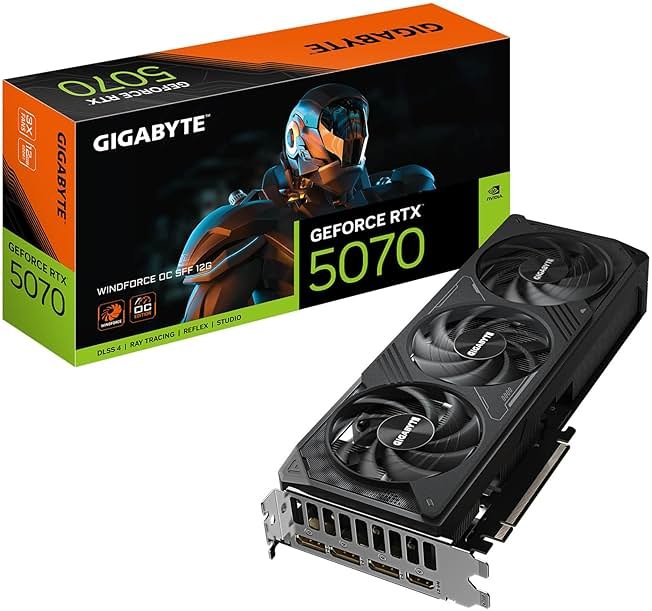 GIGABYTE GeForce RTX 5070 WINDFORCE OC SFF 12G Graphics Card, 12GB 192-bit GDDR7, PCIe 5.0, WINDFORCE Cooling System, GV-N5070WF3OC-12GD Video Card - Product Image