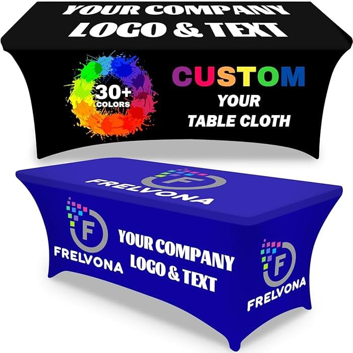 Custom Table Cloth with Business Logo Rectangle 6FT 114" x 79" Spandex Customized Table Cover Stretch Tablecloth with Text Image Photo Sign Personalized Runner for Tradeshow Events, Fitted Style - Product Image