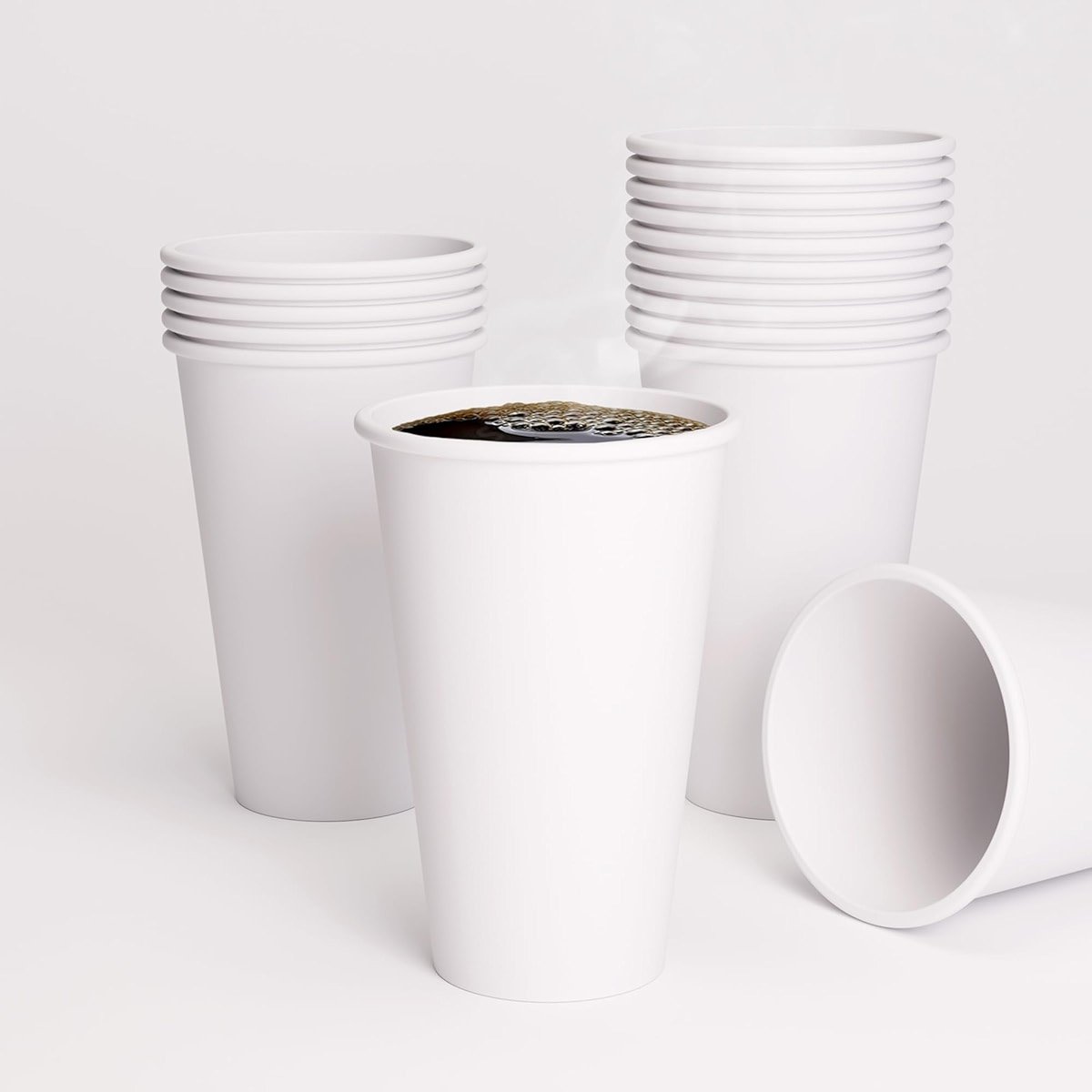 TOSSWARE GO 16oz Hot Cups - Set of 100, premium quality food safe coffee cups, FDA-compliant recyclable paper cups, single wall cups for hot and cold drinks, disposable 16oz white party cups - Product Image