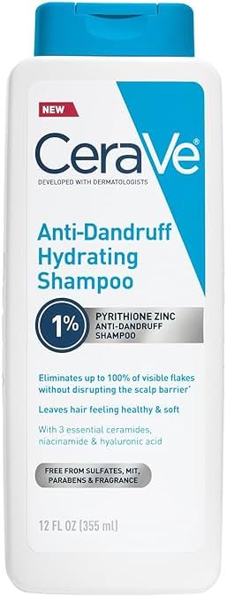 CeraVe Hydrating Anti Dandruff Shampoo, 1% Pyrithione Zinc Dandruff Treatment With Ceramides, Niacinamide & Hyaluronic Acid, Helps Eliminate Flakes & Provides Itchy Scalp Relief, Sulfate Free, 12 Oz - Product Image