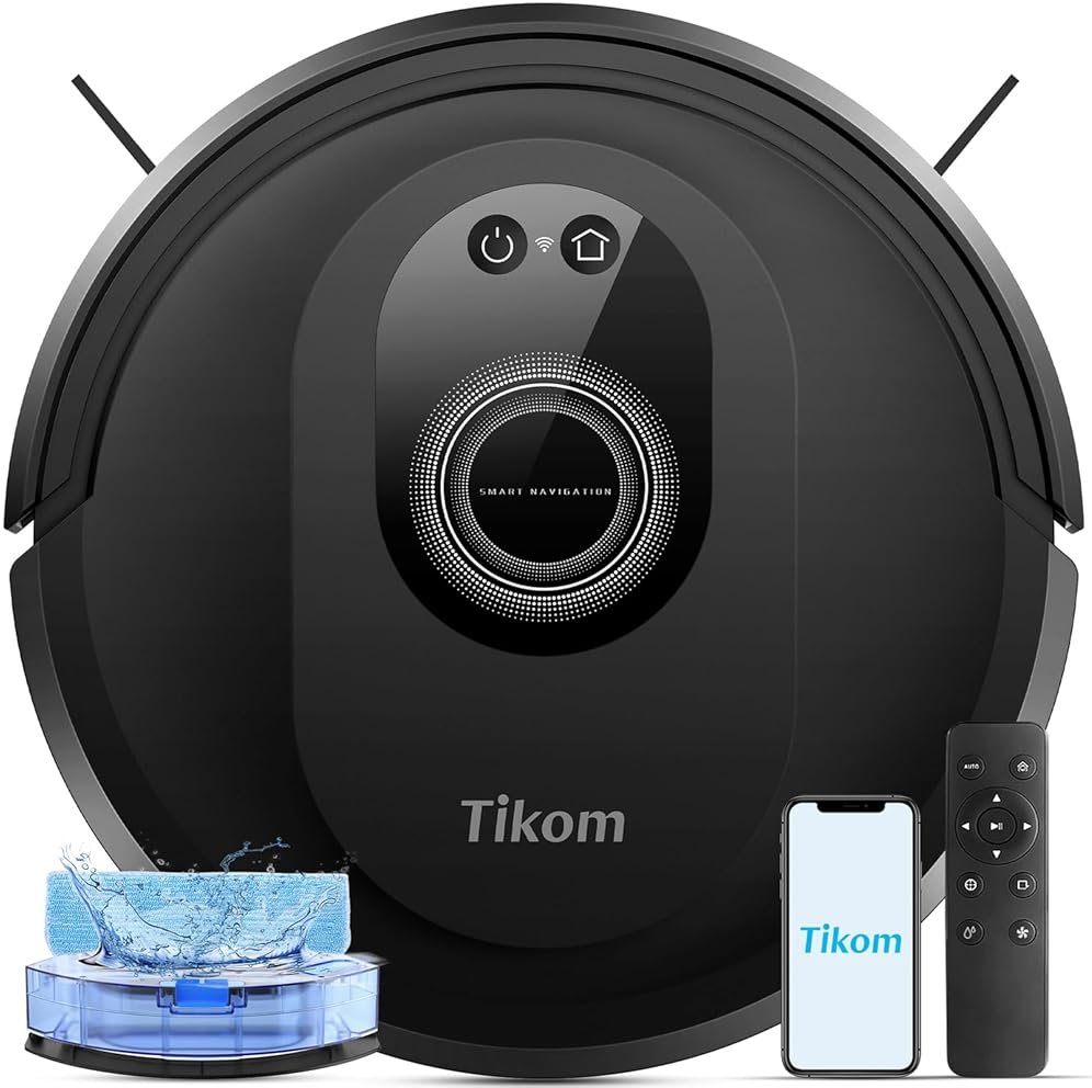 Tikom Robot Vacuum and Mop Combo, 5000Pa Robotic Vacuum Cleaner, 150 Min Max, App & Remote Control, Ideal for Hard Floor, Carpet, Pet Hair, Self-Charge(G8000 Max) - Product Image