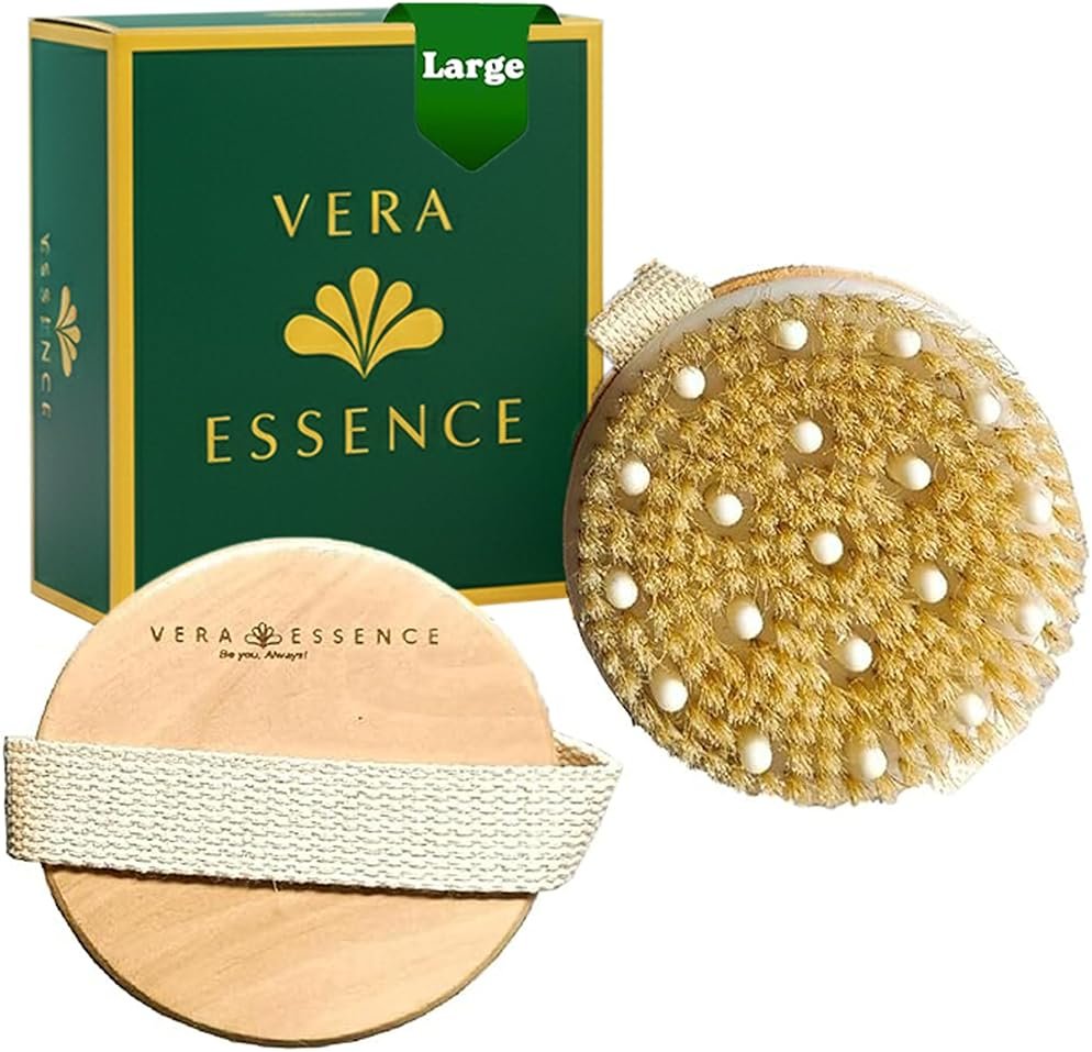 Large Dry Brushing Body Brush - Natural Boar Bristle Brush for Lymphatic Drainage, Cellulite, Blood Circulation - Skin Massage Nodes for Detox, Flawless Skin, Exfoliating Body Scrubber - Product Image