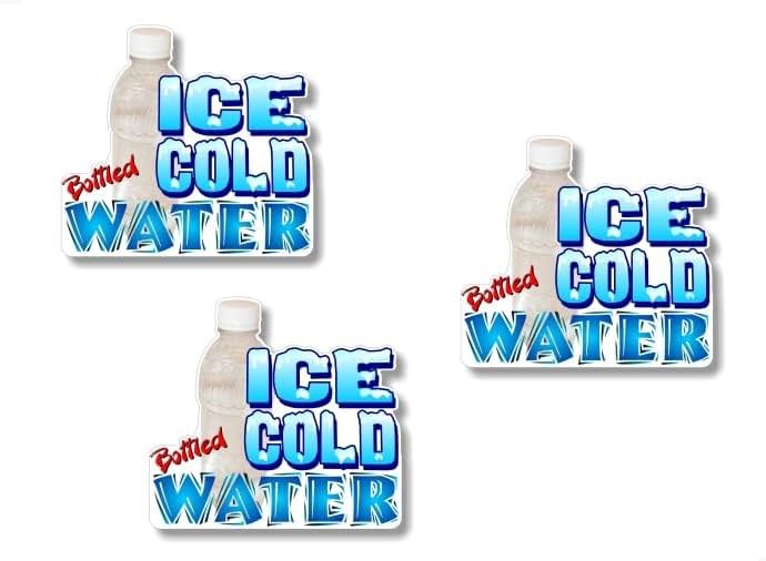 3 ICE Cold Bottled Water 4.5'' Decals Concession Trailer Cart Grocery Gourmet Food Convenience Store Shop Counter Wall or Window Stickers (3 Decal Set - 4'' x 4.5'') - Product Image