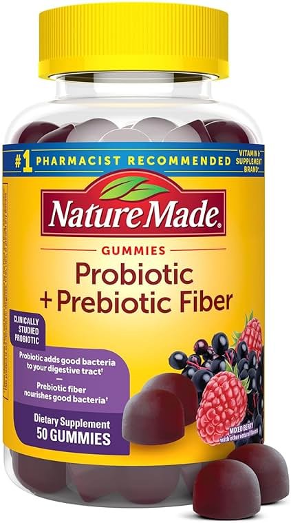 Nature Made Probiotic + Prebiotic Fiber Gummies for Daily Gut Health, Fiber Supplement, 50 Gummies - Product Image