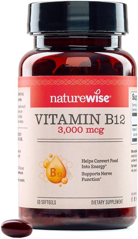 NatureWise Vitamin B12 3000 mcg - Extra Strength - Supplement for Supporting Energy Levels, Mental Clarity, Nervous System Health - Easy-to-Swallow, Soy and Gluten-Free, Non-GMO - 60 Softgels - Product Image