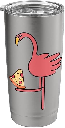 Funny Pink Bird Kawaii Cartoon Flamingo Pizza Stainless Steel Insulated Tumbler - Product Image