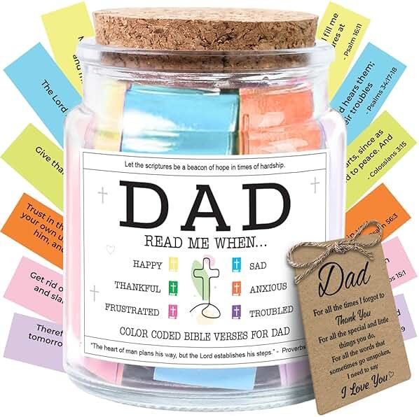 NewEleven Fathers Day Gift For Dad From Daughter, Son - Bible Verse Jar For Father, Inspirational Scripture Jar With 92 Bible Verses, Decorative Christian Gift For New Dad - Product Image