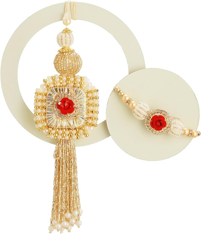 TIED RIBBONS Raksha bandhan Rakhi for Bhaiya Bhabhi | Lumba for Bhabhi - Rakhi for Brother and Bhabhi Gift Set | Bhai Bhabhi Rakhi Set | Roli Tika - Product Image