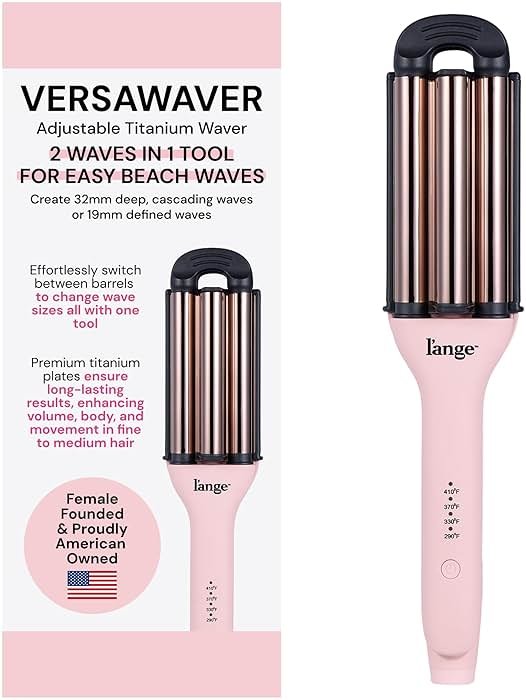L'ANGE HAIR VersaWaver | 2-in-1 Adjustable Titanium Hair Waver & Crimper | 19mm & 32mm Barrels for Beach Waves & Defined Crimps | 3 Barrel Hair Tool with Heat Glove & Mat, Dual Voltage | Blush - Product Image