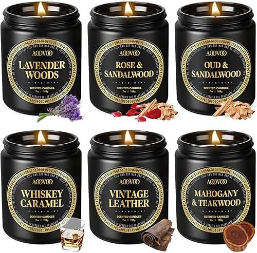 AOOVOO Scented Candles Gift Set - 6 Pack Men Candles for Home Scented, 42 oz Soy Candle for Men, 300 Hour Long Lasting Candle Set for Birthday, Father's Day, Valentine, Christmas, Anniversary - Product Image