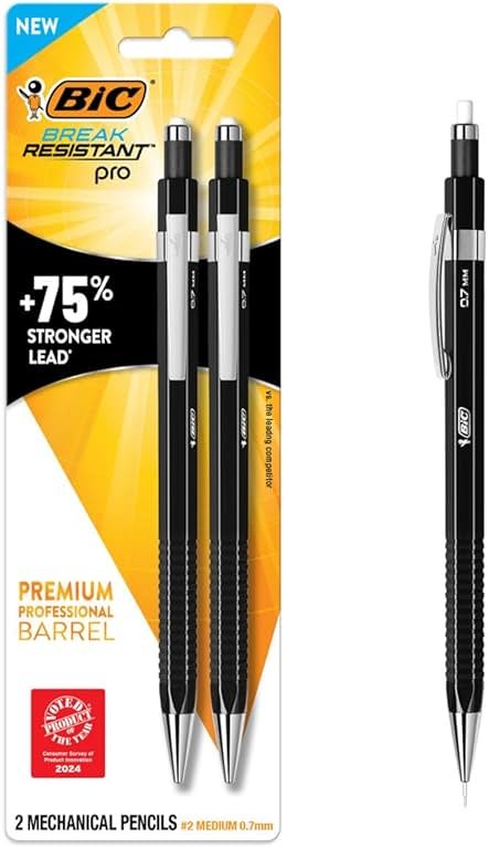BIC Break Resistant Pro with Shock-Absorption and Twist-Up Eraser, Mechanical Pencil, 2-Count - Product Image