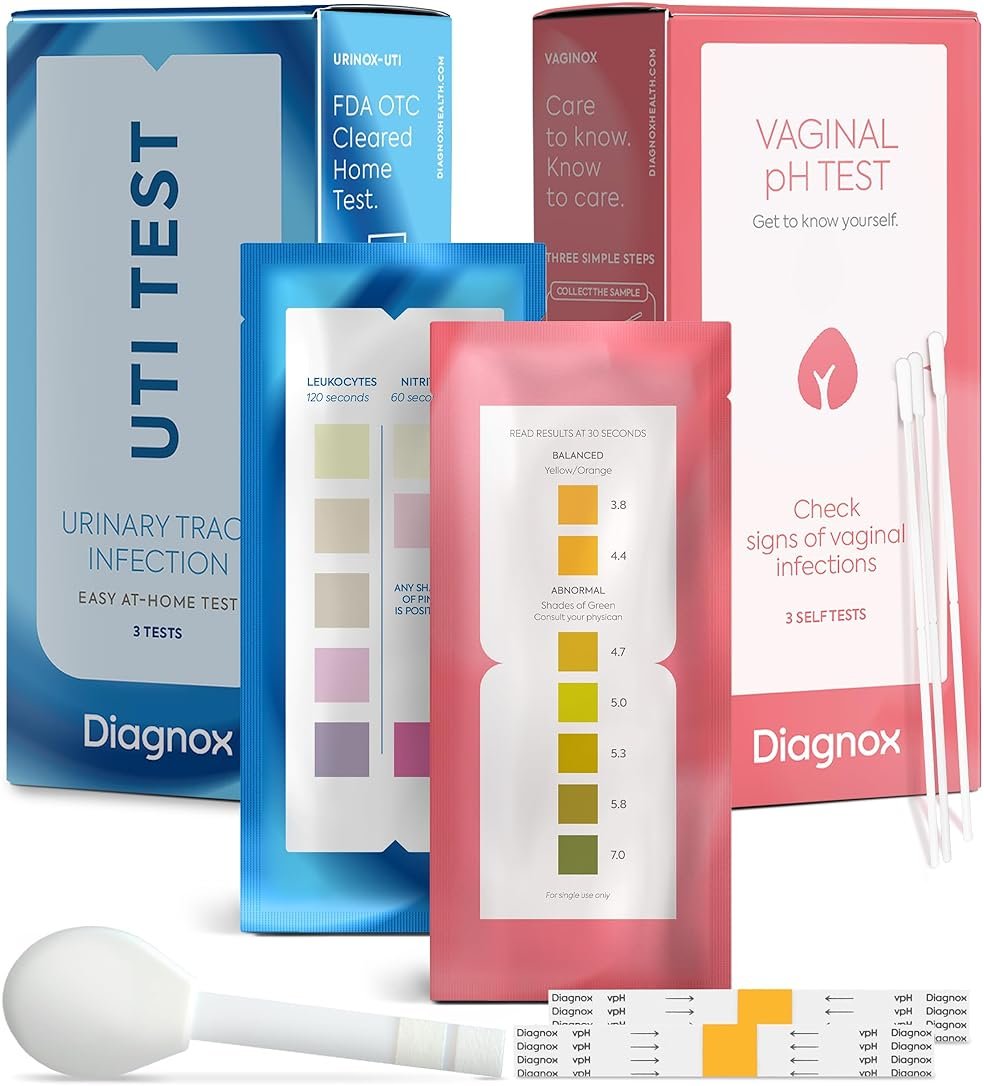 Diagnox UTI Test & Vaginal pH Test Bundle – Clinical Grade Accuracy – 3 UTI Test Strips & 3 Vaginal pH Test Strips for Women – UTI, BV, pH Balance and Yeast Infection Test Kit - Product Image
