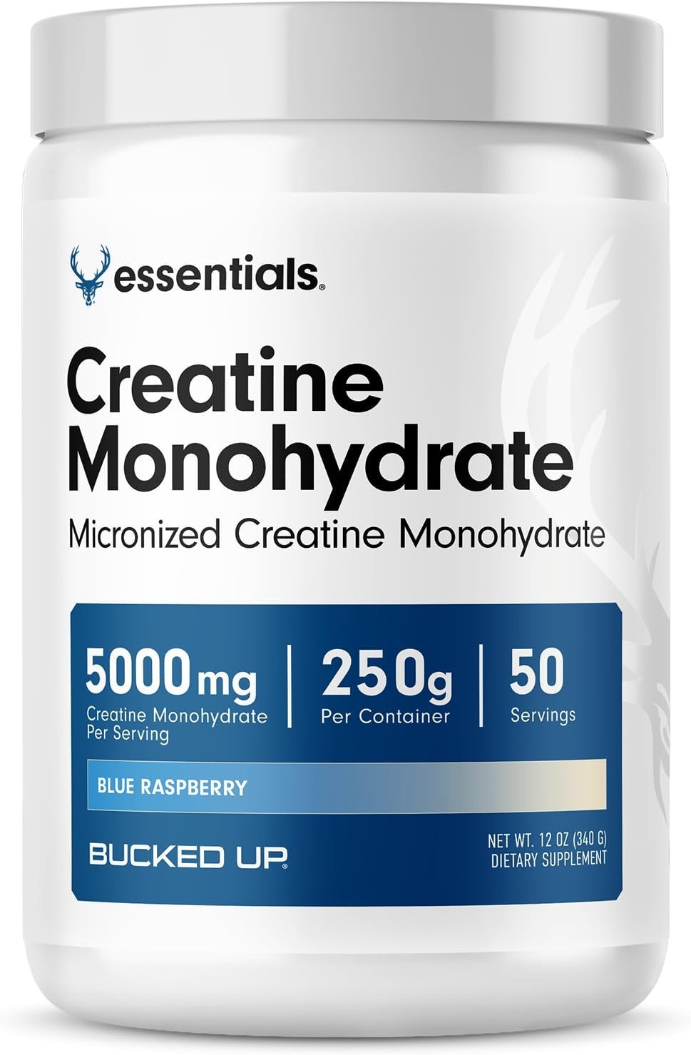 Bucked Up Blue Rasberry Creatine for Women and Men - Easy to Mix Vegetarian - Flavored Creatine Monohydrate Powder - Made in USA - 5G Per Serving - 50 Servings - 250 Grams Per Container - Product Image