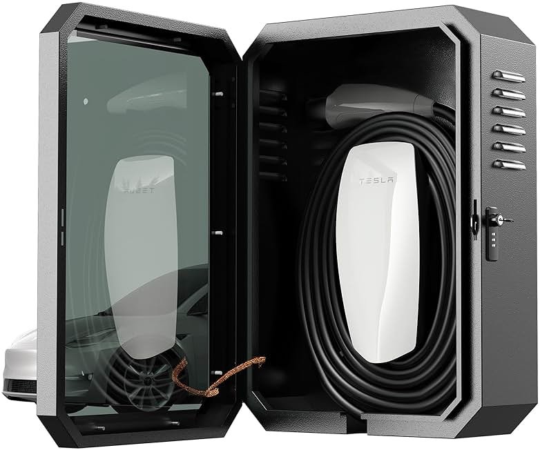 YONZEE Wall-Mounted EV Charger Protection Box – Weatherproof Charging Station Cover Case for Electric Vehicle Home Chargers, Compatible with Tesla, Standard Most EV Chargers - Product Image