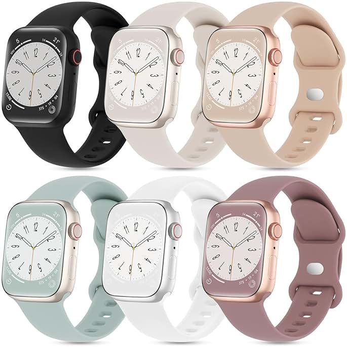 6 Pack Silicone Sport Bands Compatible with Apple Watch Band 38mm 40mm 41mm 42mm 44mm 45mm 46mm 49mm Women Men, Soft Strap Waterproof Wristband for iWatch Series 11 10 SE 9 8 7 6 5 4 Ultra 3 2 1 - Product Image