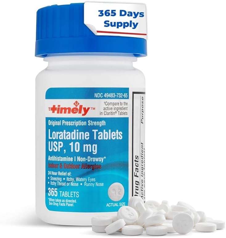 TIME-Cap Labs Loratadine 10mg Tablets, 24 Hour Allergy Relief Pills - Non Drowsy Antihistamine for Adults, Helps Relieve Sneezing, Runny Nose, Itchy Watery Eyes & Itchy Throat, 365 Count - Product Image