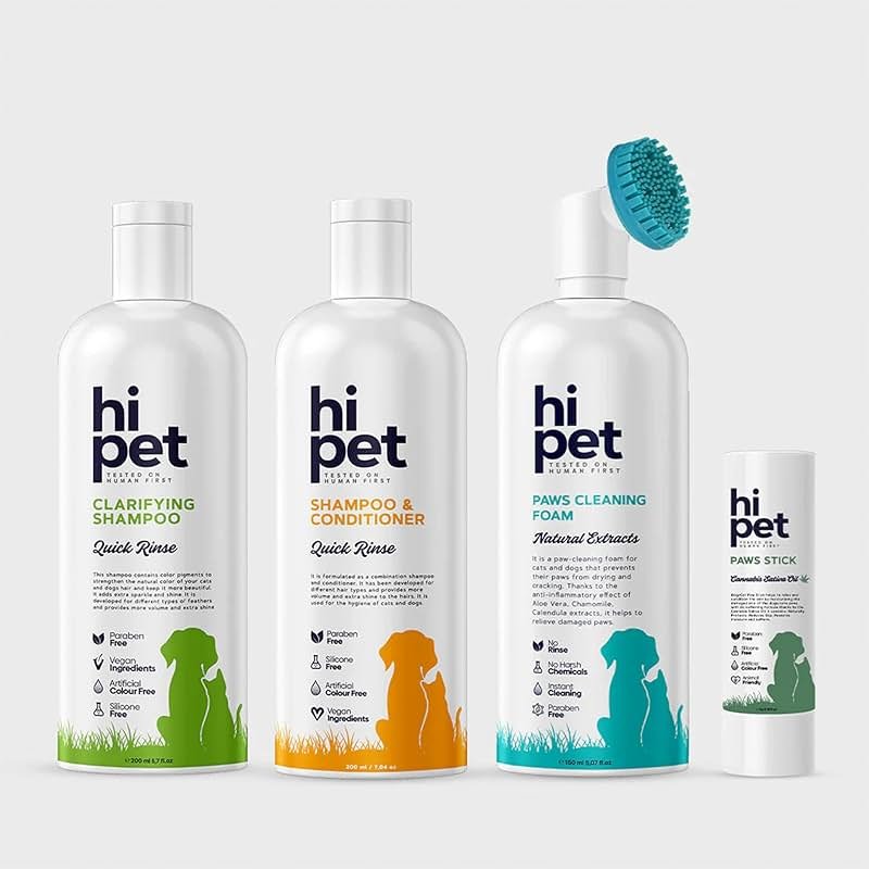 HiPet Hi Pet Deep Cleaning and Care Package, Clarifying Pet Shampoo, Paw Cleaner Foam, Shampoo & Conditioner 2-in-1, Paw Stick for Dog and Cat - Product Image
