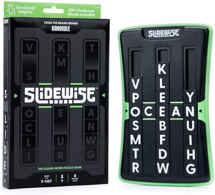 Educational Insights Slidewise - Word Games and Brain Teaser Puzzles for Kids 8-12, Kids Slide Puzzle Game, Travel Size Handheld Games, Single Player Brain Teasers for Adults, Teens, and Children - Product Image