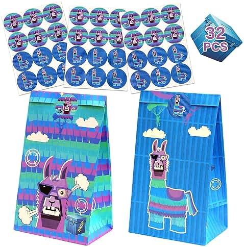 Haxpacal Video Game Party Gift Bags 32pcs Llama Themed Birthday Treat Bags for Video Game Llama Party Paper Bag Candy Snack Box Supplies, 8.6x4.7x3.2 in - Product Image