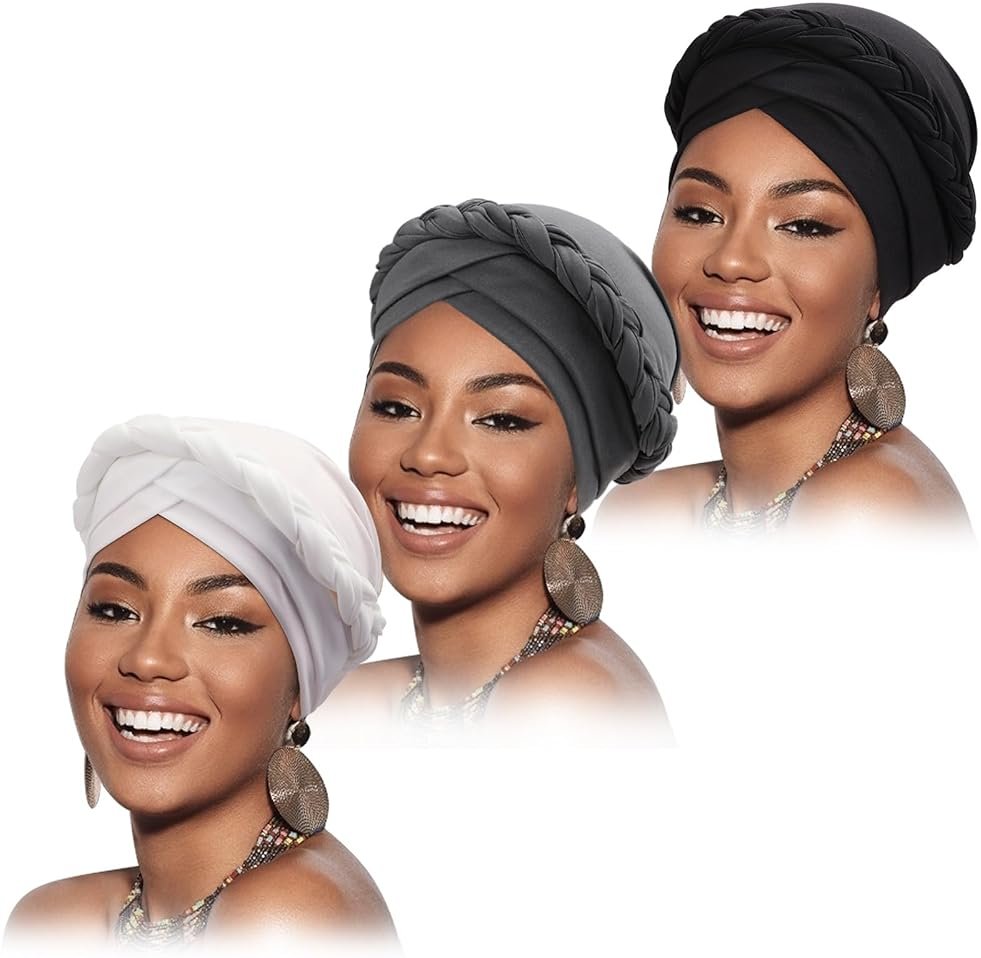 African Women Turban Caps Beanie Pre-Tied Twisted Braids Headwraps for Women Head Scarf Chemo Cancer Headwear Cap - Product Image