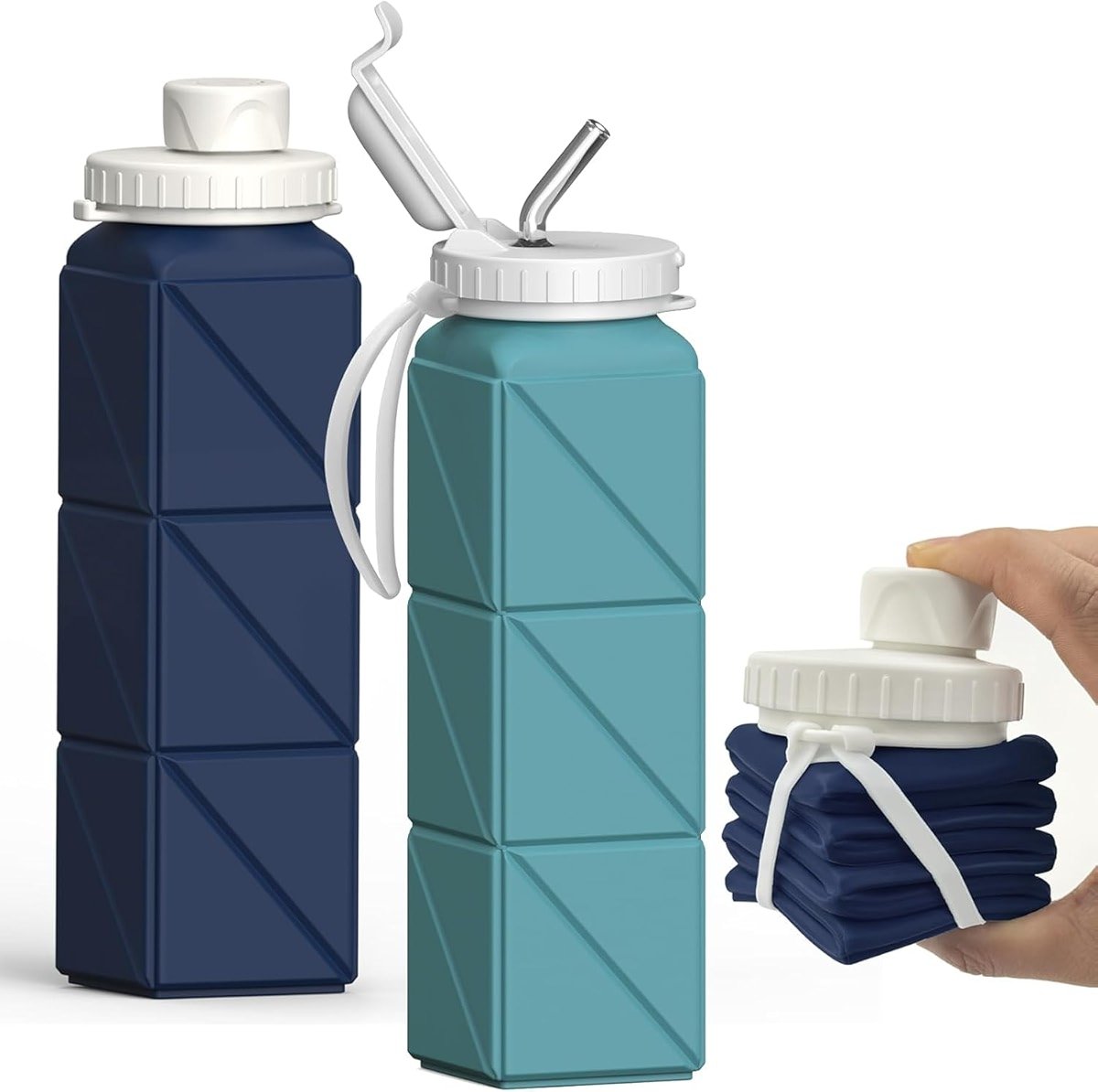 BEAUTAIL Collapsible Water Bottles 20.6oz, Silicone Foldable Portable Travel Water Bottle, Lightweight Reusable Leakproof for Traveling Camping Hiking Cycling Yoga Sports Outdoor - Product Image