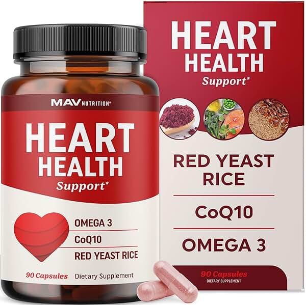 Red Yeast Rice with CoQ10 + Omega 3 for Healthy Cholesterol Support | 1200mg | Heart Health Support | Red Yeast Rice 1200 mg. Capsules | Non-GMO, Gluten-Free | Heart Health Supplements | 90 Ct - Product Image