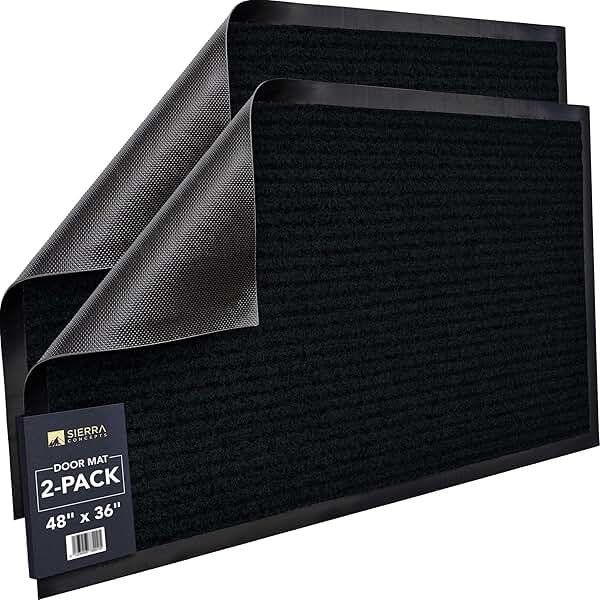 Sierra Concepts Front Door Mat X-Large Welcome Floor Mats - Entryway Indoor Outdoor Entrance Doormat, Patio, Porch, Muddy Dog Shoe, Inside Outside Low Profile 48x36in, 2-Pack Black - Product Image