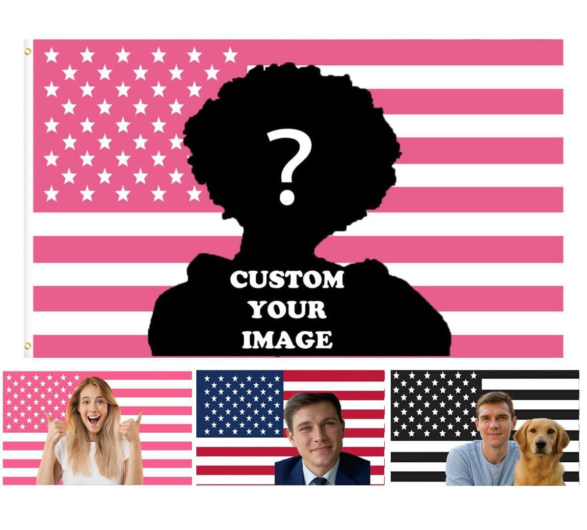 Custom Pink American Flag 3x5 Ft – Personalized Double-Sided Flag with Your Text, Photo, or Logo – Funny Tapestry Poster for Wall, Dorm, Clubs, Bars, Concerts & Parties – Great Gift for Indoor or Outdoor Decoration - Product Image