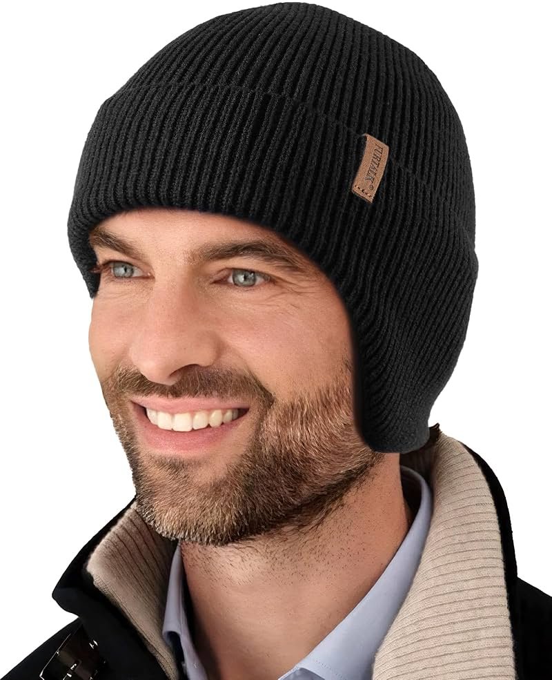 FURTALK Winter Beanie Hats with Earflap for Men Warm Fleece Line Knitted Outdoor Caps - Product Image