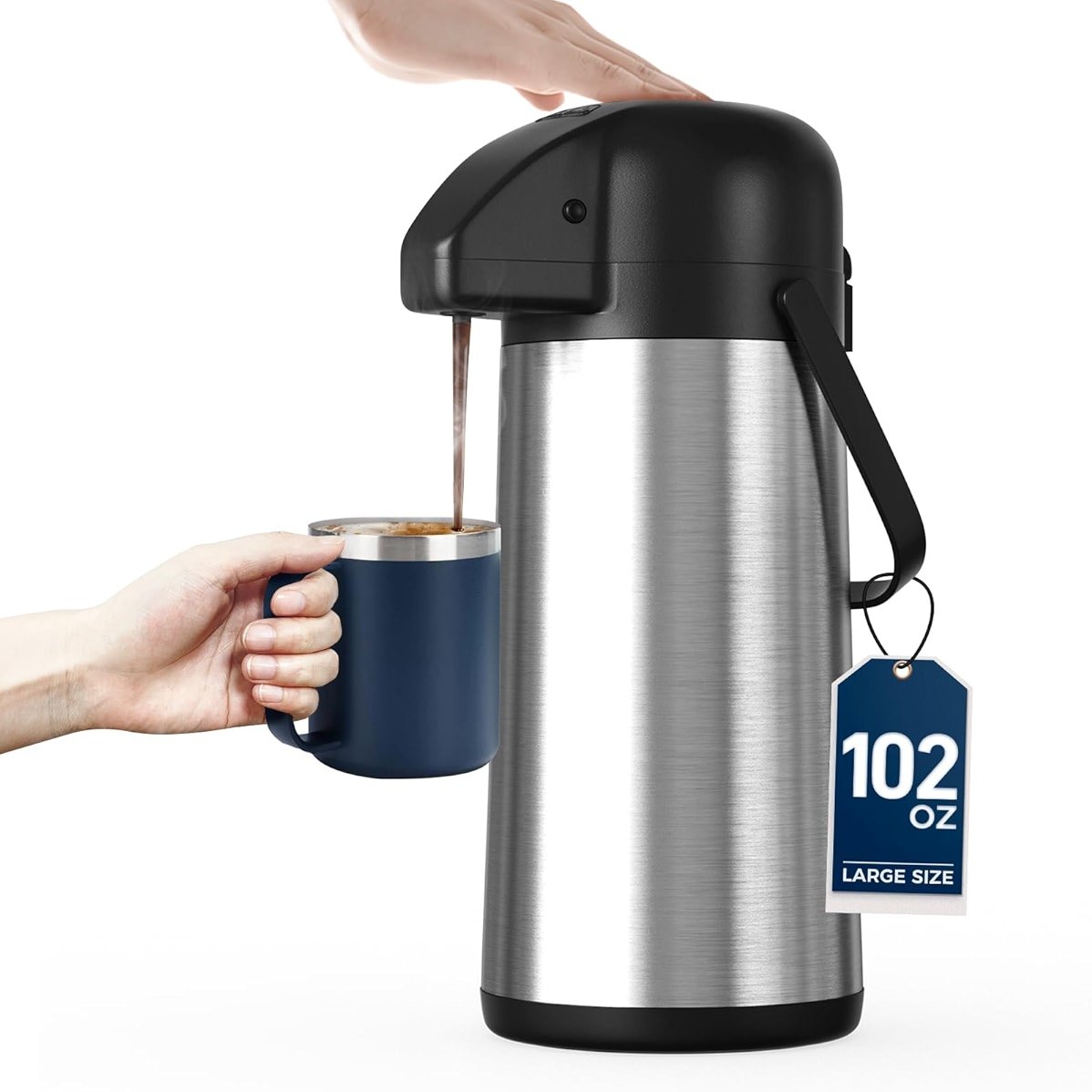 Coffee Carafe for Keeping Hot - Gezoss 102OZ / 3L Airpot Coffee Dispenser with Pump - Large Coffee Carafe for Hot Drinks Tea Liquid - Insulated Stainless Steel Hot Water Beverage Urn for Parties - Product Image
