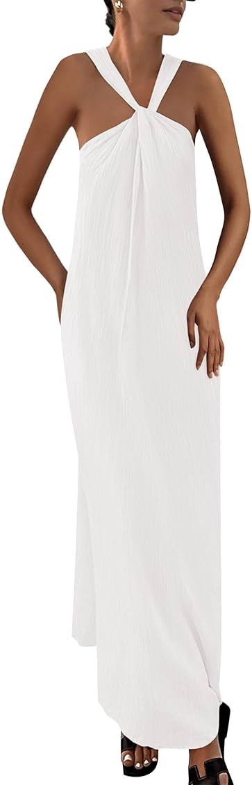 PRETTYGARDEN Womens 2026 Casual Long Summer Dresses Sleeveless Strappy Loose Flowy Beach Vacation Maxi Dress with Pockets - Product Image