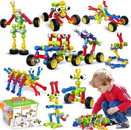 Kids STEM Building Blocks Toys for 4 5 6 7 8+ Year Old Boy Girl Birthday Gift, 186 Pcs Preschool Kindergarten Classroom Must Haves Supplies Educational Stem Bins Age 3-5 4-8 5-7 6-8 8-12 Creative Game - Product Image