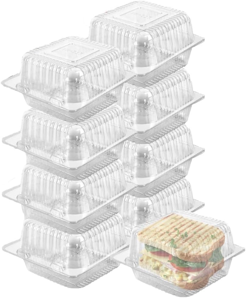 AHXHWKA 200 Pack Clear Plastic Hinged Take Out Containers,5.3 x 4.7 Inch Disposable Square Clamshell Takeout Tray To Go Containers with Lid for Salad, Dessert,Cake Slice,Sandwiches - Product Image
