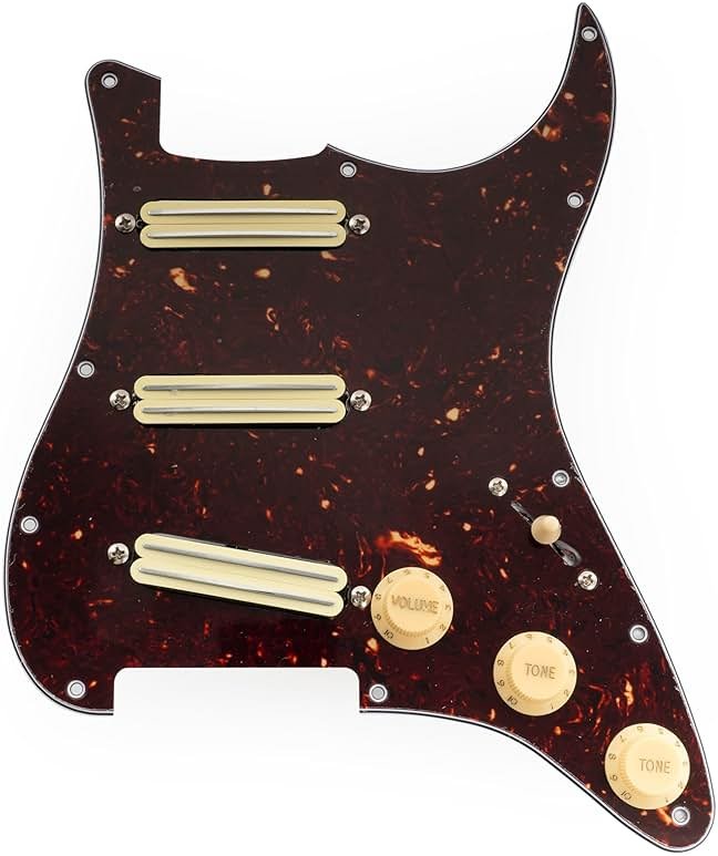 Musiclily Pro-SE ST-DPHA Pre-wired SSS Pickguard with Alnico 5 Mini Rail Humbucker for Strat Style Electric Guitar, 4Ply Tortoise Shell - Product Image