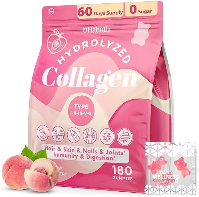 OHaboth Collagen Gummies for Women, Hydrolyzed Collagen Peptides Type I, II, III, V, X, 0 Sugar - Collagen Gummies for Skin, Wrinkles, Hair, Nails, Digestive & Immune Health, 60 Days Supply - Product Image