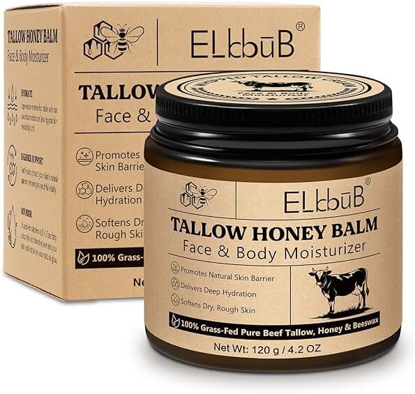 ELBBUB Whipped Tallow Cream for Face & Body - 100% Grass-Fed Beef Tallow, Natural Honey & Beeswax Moisturizer, Deep Hydration & Nourishment, Oil-Free & Unscented, Fast Absorbing - Product Image